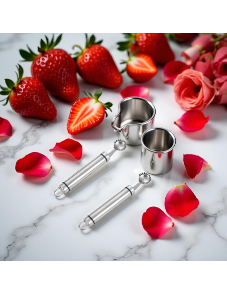 Juego de 2 Huller de Fresa Tnyvm Acero Inoxidable 9g