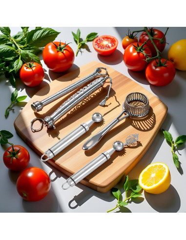 Juego de 2 Huller de Fresa Tnyvm Acero Inoxidable 9g