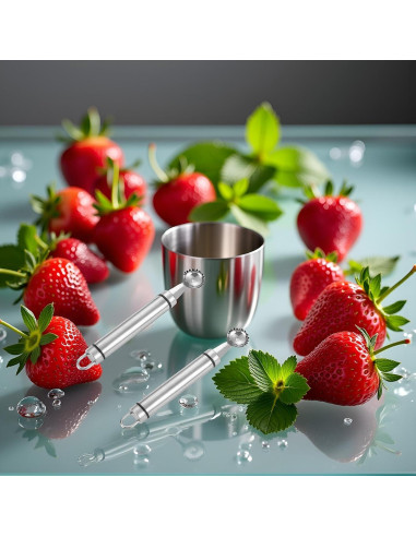 Juego de 2 Huller de Fresa Tnyvm Acero Inoxidable 9g