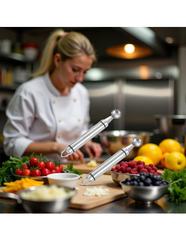 Juego de 2 Huller de Fresa Tnyvm Acero Inoxidable 9g