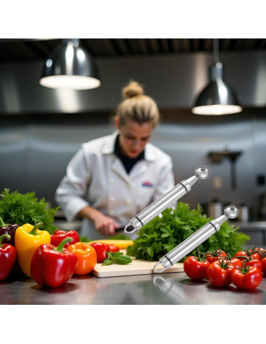 Juego de 2 Huller de Fresa Tnyvm Acero Inoxidable 9g