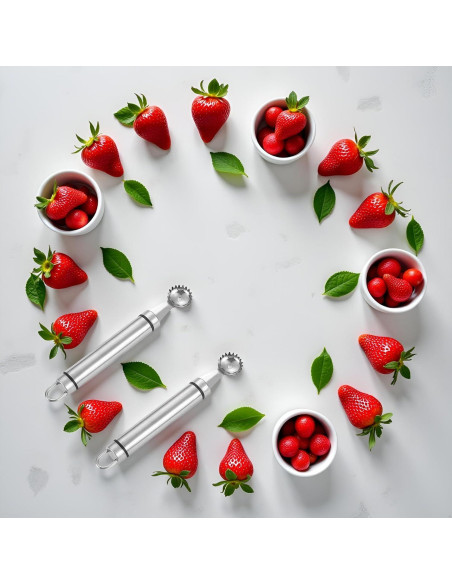 Juego de 2 Huller de Fresa Tnyvm Acero Inoxidable 9g