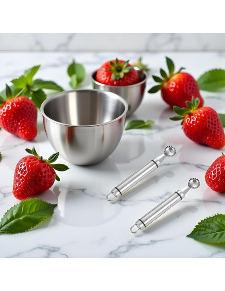 Juego de 2 Huller de Fresa Tnyvm Acero Inoxidable 9g