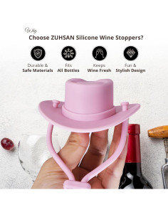 Set de 2 Tapones de Vino Sombrero Vaquero ZUHSAN Rosa y Marrón 2