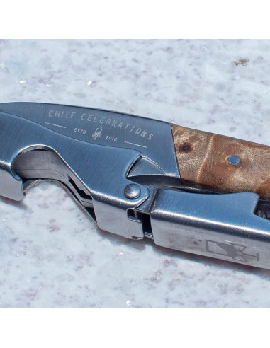 Sacacorchos de Acero Inoxidable Chief Celebrations - Llave de Vino Doble Bisagra