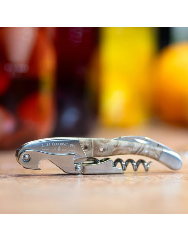 Sacacorchos de Acero Inoxidable Chief Celebrations - Llave de Vino Doble Bisagra