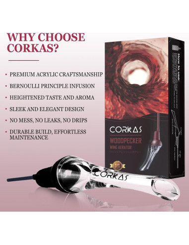 Aerador de Vino CORKAS 2-en-1 con Vertedor Antigoteo