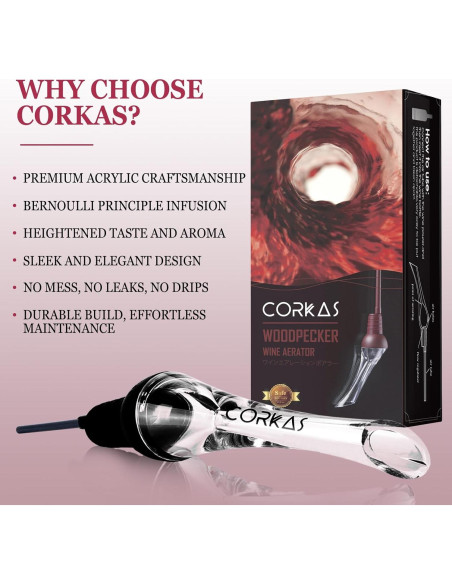 Aerador de Vino CORKAS 2-en-1 con Vertedor Antigoteo