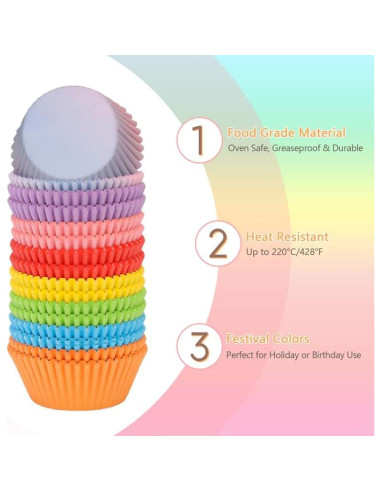 Forros para Cupcakes Estándar SKIDEC 400 Piezas Arcoíris
