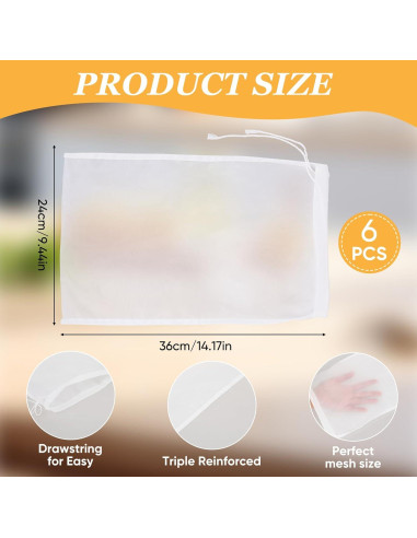 Paquete de 6 bolsas de colar de leche de nuez Yolev 24x36 cm