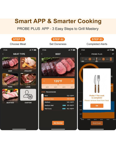Termómetro de Carne Inalámbrico Newise con 2 Probetas Bluetooth