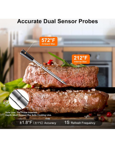 Termómetro de Carne Inalámbrico Newise con 2 Probetas Bluetooth