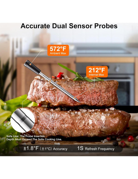 Termómetro de Carne Inalámbrico Newise con 2 Probetas Bluetooth