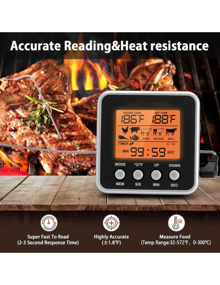 Termómetro Digital de Carne Timloon con Pantalla LCD y Temporizador