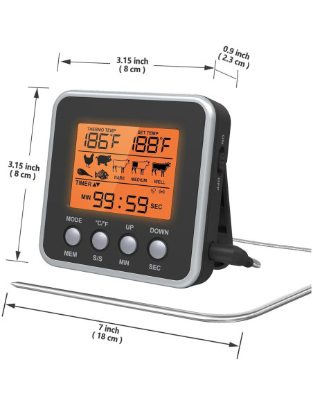 Termómetro Digital de Carne Timloon con Pantalla LCD y Temporizador