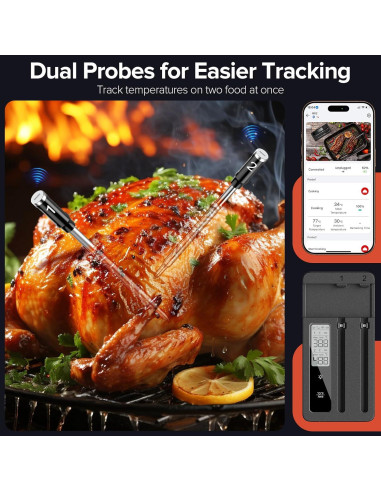 Termómetro de Carne Inalámbrico ROUUO con Duales Probetas