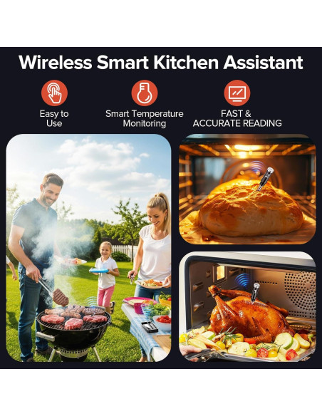 Termómetro de Carne Inalámbrico ROUUO con Duales Probetas