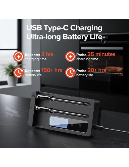 Termómetro de Carne Inalámbrico ROUUO con Duales Probetas