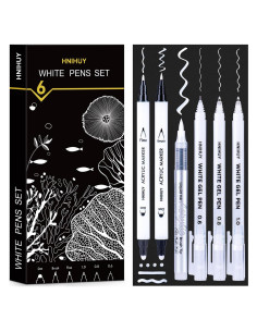 Bolígrafos de Tinta Blanca HNIHUY - Paquete de 6, Punta Fina y Pincel