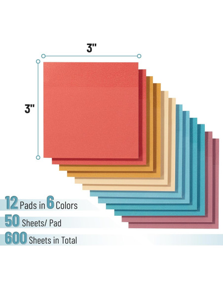 Notas Adhesivas Mr. Pen 7.62x7.62cm 12 Blocs 600 Hojas Colores