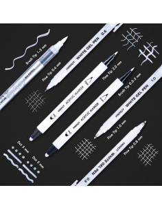 Bolígrafos de Tinta Blanca HNIHUY - Paquete de 6, Punta Fina y Pincel 2