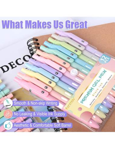 Bolígrafos de Gel Fenmay 12 Pcs 0.5mm Tinta Negra Retráctil