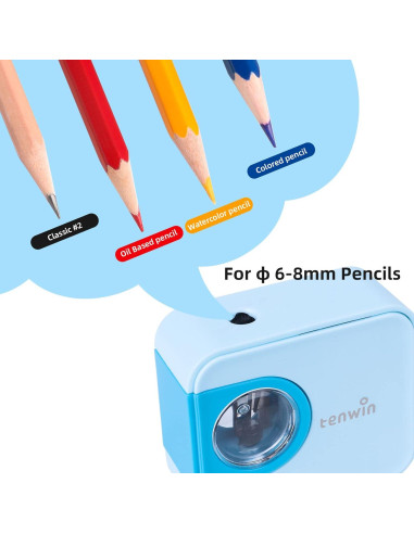 Sacapuntas Eléctrico Portátil Tenwin TW8316 Azul 6-8mm