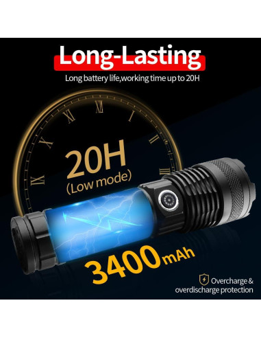Linterna LED KINQILIN S2107 Recargable 3400mAh IP67 3 Modos