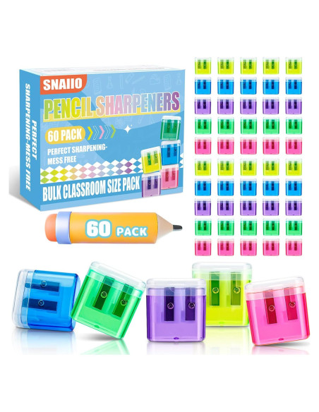Paquete de 60 Sacapuntas Doble Agujero Snaiio Multicolor