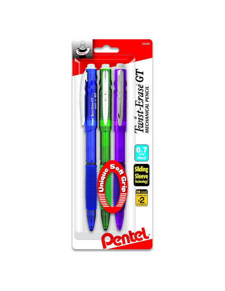 Lápiz Mecánico Pentel Twist-Erase GT 0.7mm Paquete de 3