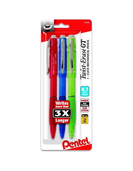 Lápiz Mecánico Pentel Twist-Erase GT 0.7mm Paquete de 3
