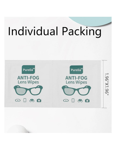 Toallitas Antivaho para Lentes Purelia - 100 Paños Prehumedecidos