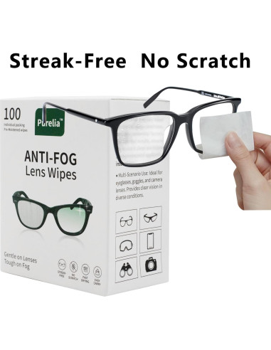 Toallitas Antivaho para Lentes Purelia - 100 Paños Prehumedecidos