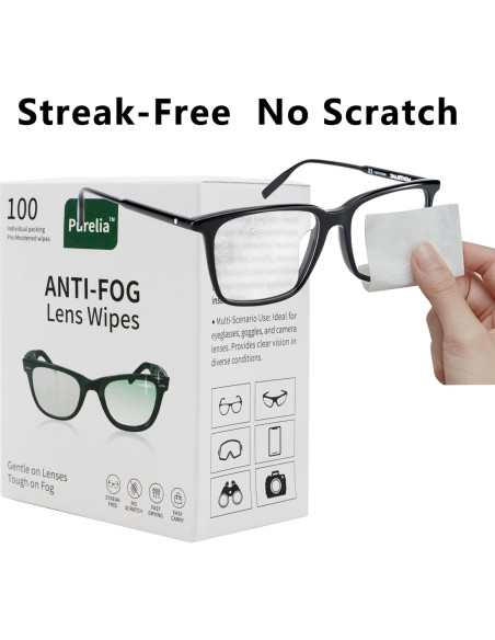 Toallitas Antivaho para Lentes Purelia - 100 Paños Prehumedecidos