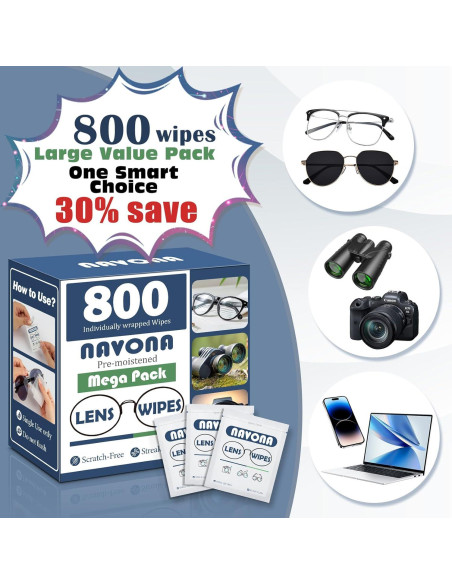 Toallitas Limpiadoras de Gafas Navona - 800 Piezas Prehumedecidas