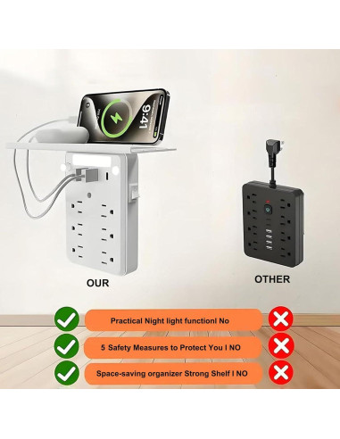 Extensor de Enchufe 9 en 1 Genérico con Estante y USB