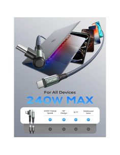 Cable USB C a USB C 240W AINOPE 3M Carga Rápida Ángulo Derecho 2