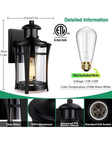 Lamomo Lámpara de Pared Exterior con Sensor de Movimiento 3 Modos