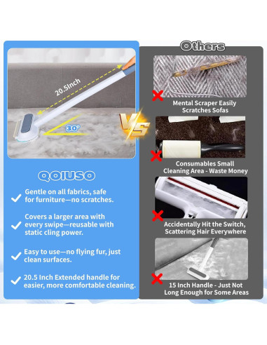 Removedor de Pelo de Mascota QOIUSO 4 en 1 - Cepillo Lavable 60 cm