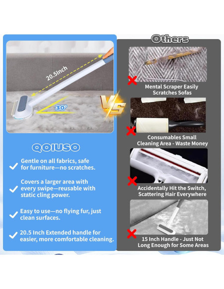 Removedor de Pelo de Mascota QOIUSO 4 en 1 - Cepillo Lavable 60 cm