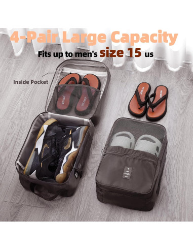 Bolsa de Zapatos de Viaje Uprimeasy 4 Pares Impermeable Negra