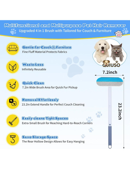 Removedor de Pelo de Mascota QOIUSO 4 en 1 - Cepillo Lavable 60 cm