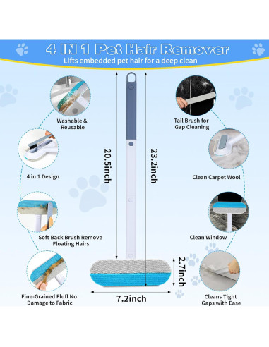 Removedor de Pelo de Mascota QOIUSO 4 en 1 - Cepillo Lavable 60 cm
