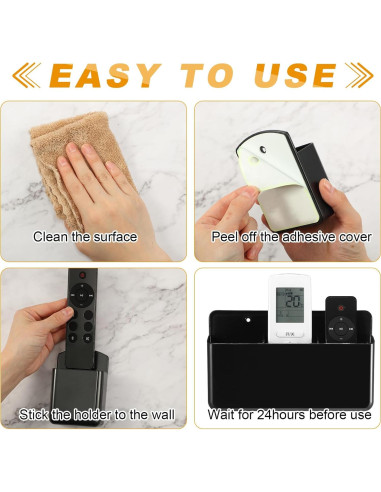 12 Soportes de Control Remoto Autoadhesivos CroBlissful Negro