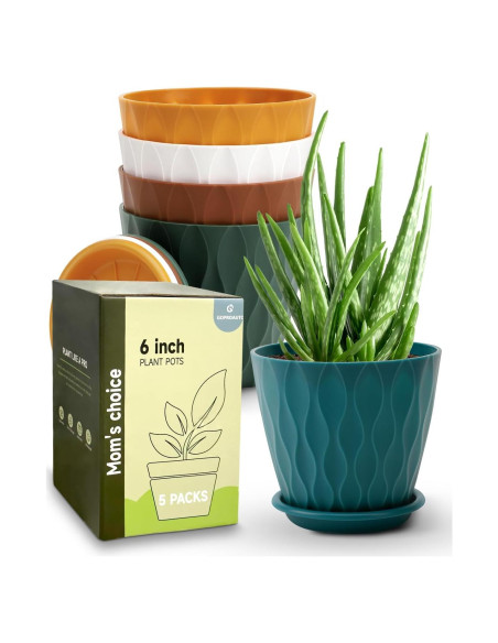 Macetas de Interior Goproauto 15.24 cm Multicolor con Plato Drenaje - 5 Piezas