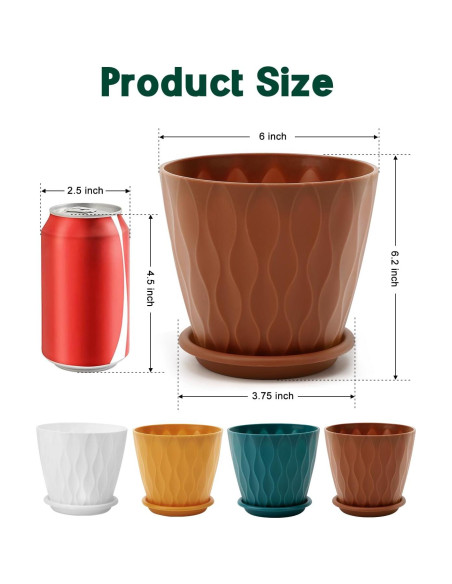 Macetas de Interior Goproauto 15.24 cm Multicolor con Plato Drenaje - 5 Piezas