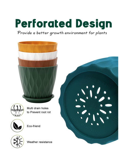 Macetas de Interior Goproauto 15.24 cm Multicolor con Plato Drenaje - 5 Piezas