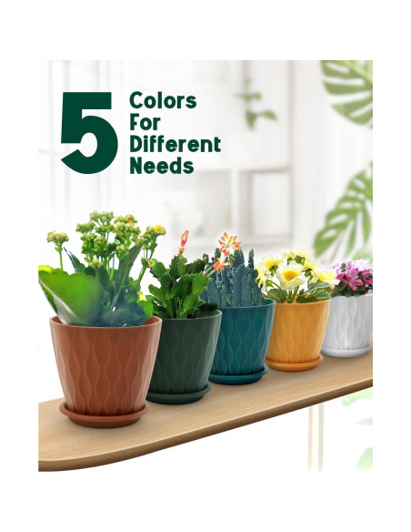 Macetas de Interior Goproauto 15.24 cm Multicolor con Plato Drenaje - 5 Piezas