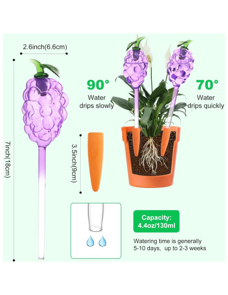 Esferas de Riego Automático Yurucenus 3PCS Vidrio Uva 130ml