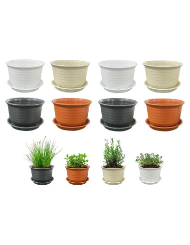 Macetas de Plástico AQSXO 10 cm con Platillos - 8 Piezas Multicolor